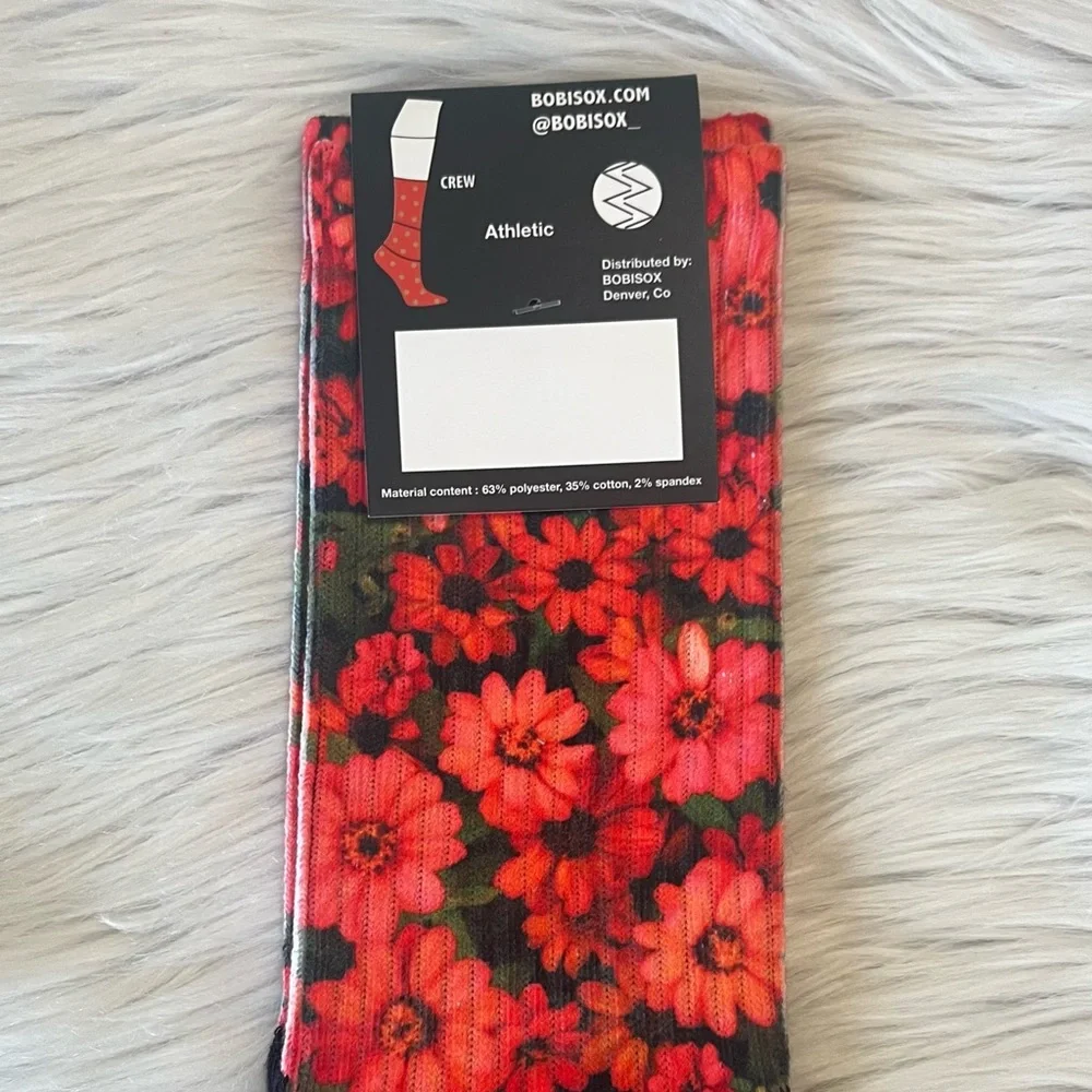 Bobisox athletic crew socks with Colorado art print red floral women’s size 5-8